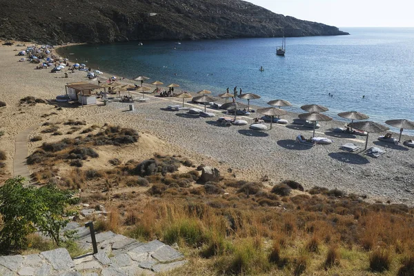 People Bathing Sun Swimming Beach Vagia Greek Island Serifos Aug — Stock Photo, Image