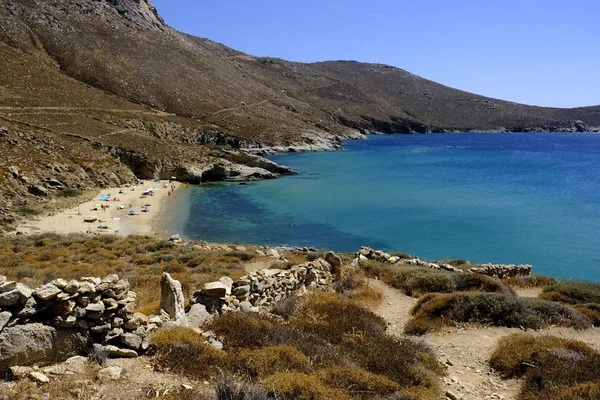 Panoramatický Výhled Pláž Kaló Ampeli Ostrově Serifos Řecku 2019 — Stock fotografie