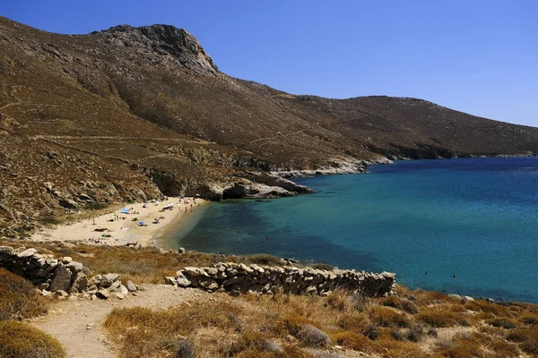 Panoramatický Výhled Pláž Kaló Ampeli Ostrově Serifos Řecku 2019 — Stock fotografie