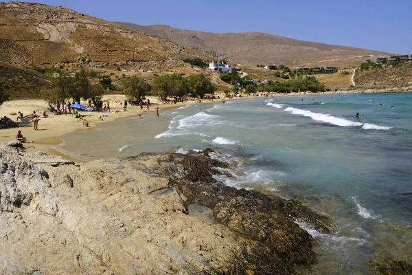 People Bathing Sea Playing Games Beach Psili Ammos Greek Island — Stock Photo, Image