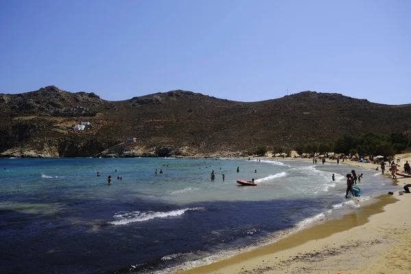 People Bathing Sea Playing Games Beach Psili Ammos Greek Island — Stock Photo, Image