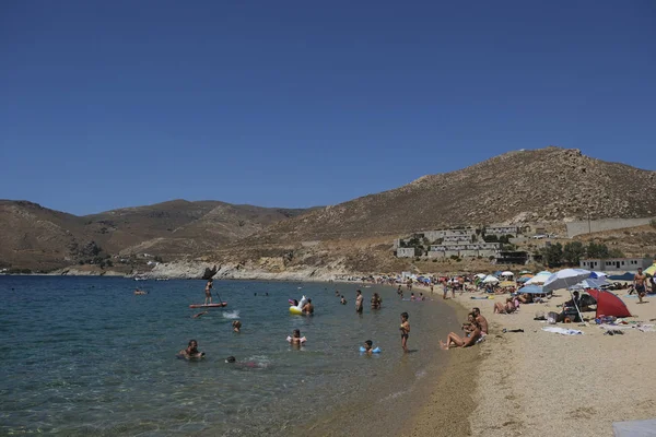 People Bathing Sea Playing Games Beach Vagia Greek Island Serifos — Stock Photo, Image