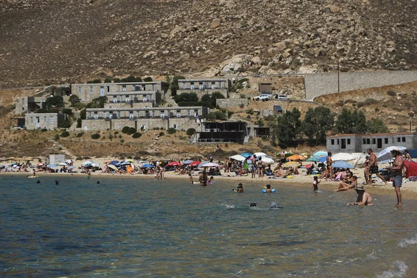 People Bathing Sea Playing Games Beach Vagia Greek Island Serifos — Stock Photo, Image