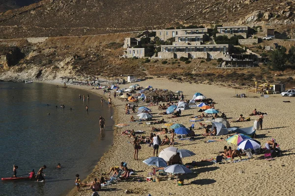 People Bathing Sea Playing Games Beach Vagia Greek Island Serifos — Stock Photo, Image