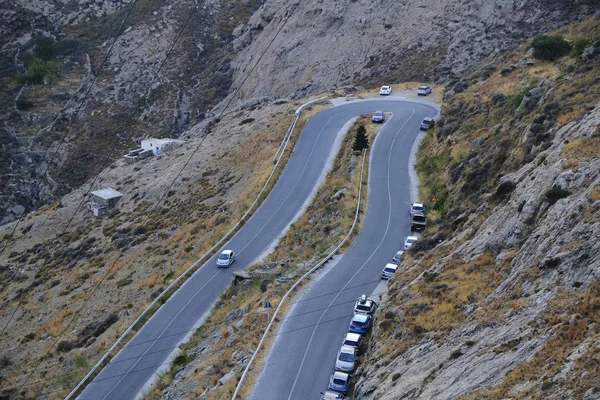 Uitzicht Een Haarspeldbocht Straat Van Serifos Griekenland Aug 2019 — Stockfoto