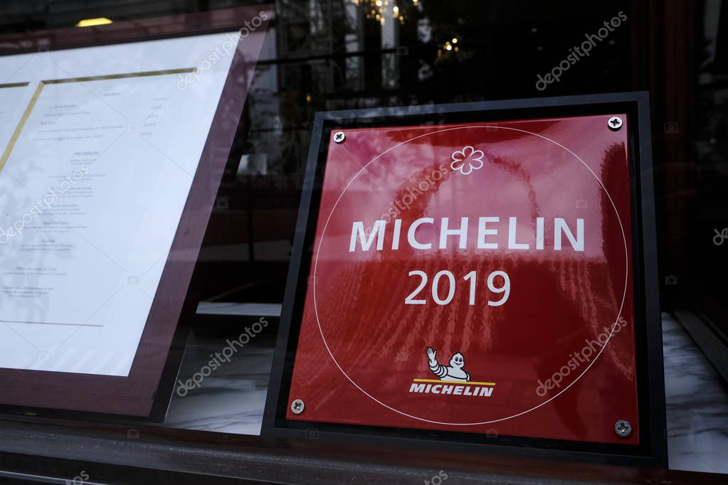 A logo of Michelin Guides in a restaurant in Brussels, Belgium on Sep. 17,2019