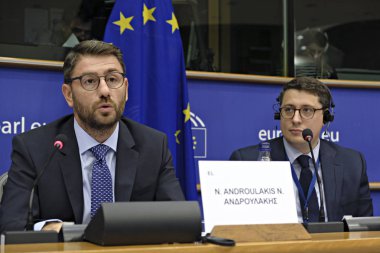 Avrupa Parlamentosu Yunan Üyesi Nikos Androulakis 25 Eylül 2019 tarihinde Brüksel,Belçika'da Güvenlik ve Savunma Avrupa Parlamentosu Alt Komitesi'ne katıldı.
