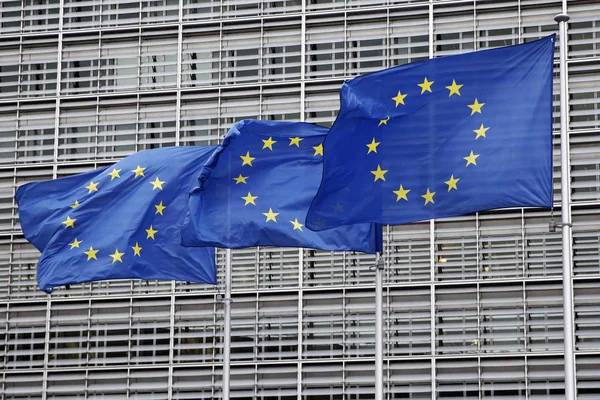 Брюссель Бельгия Сентября 2019 Года Европейские Флаги Развеваются Ветру Пределами — стоковое фото