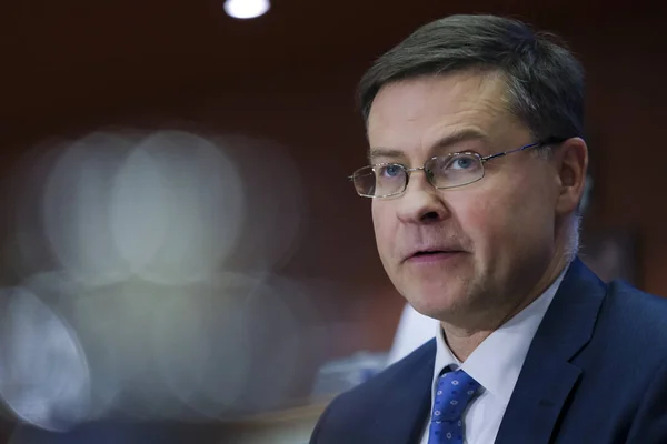 Europees commissaris Valdis Dombrovskis — Stockfoto