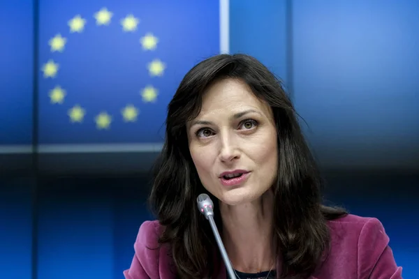 Ogólnoeuropejska ocena ryzyka konferencji prasowej sieci 5g w Brukseli — Zdjęcie stockowe