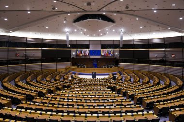 Plenary room of the European Parliament in Brussels, Belgium on Oct. 15, 2019. clipart