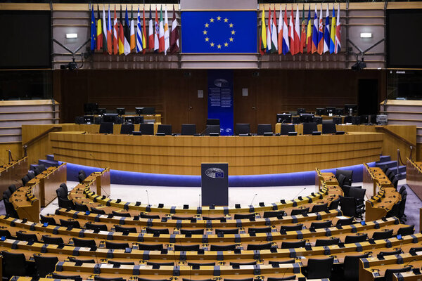 Plenary room of the European Parliament in Brussels, Belgium on Oct. 15, 2019.