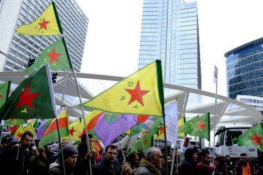 Kurdish community in Brussels protest clipart