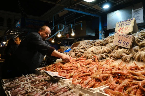 Fresh Shrimps Display Fishmarket Athens Greece February 2020 — Stock fotografie