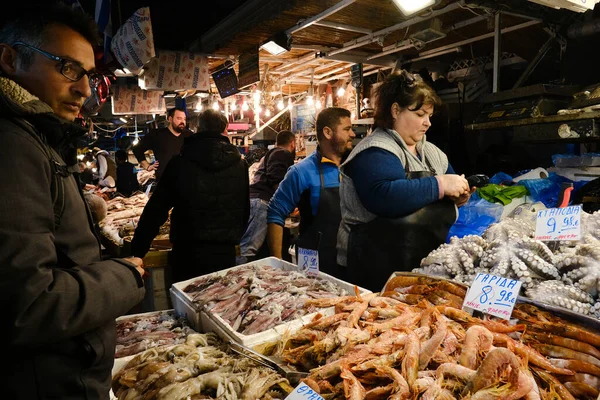 Verse Garnalen Zien Vismarkt Athene Griekenland Februari 2020 — Stockfoto