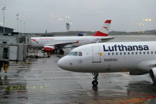 Ett Flygplan Lufthansa Airlines Företag Sitter Asfalt Bryssel Belgien Den — Stockfoto