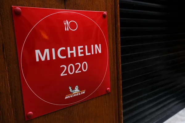 Логотип Мішлен Гайдс Ресторані Брюсселі Бельгія Березня 2020 Року — стокове фото