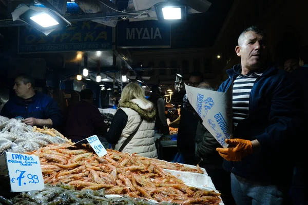 Pulpo Fresco Exhibición Mercado Pescado Atenas Grecia Febrero 2020 —  Fotos de Stock