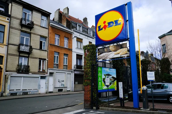 Logotyp För Tyska Globala Rabatt Stormarknadskedjan Lidl Ses Butik Centrum — Stockfoto