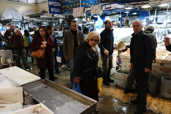 Cosnumers Compras Mercado Varvakio Antes Del Lunes Limpio Atenas Grecia —  Fotos de Stock