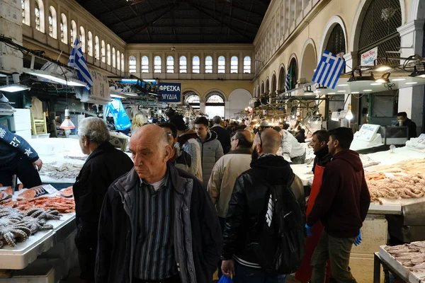 Cosnumers Compras Mercado Varvakio Antes Del Lunes Limpio Atenas Grecia —  Fotos de Stock