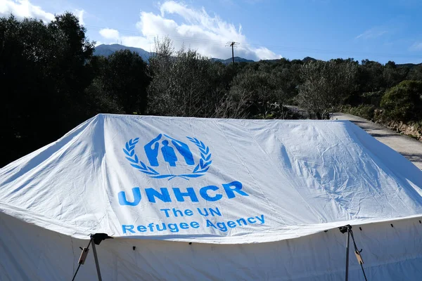 Stany Unhcr Agentury Osn Pro Uprchlíky Provizorním Táboře Řeckém Mytilene — Stock fotografie