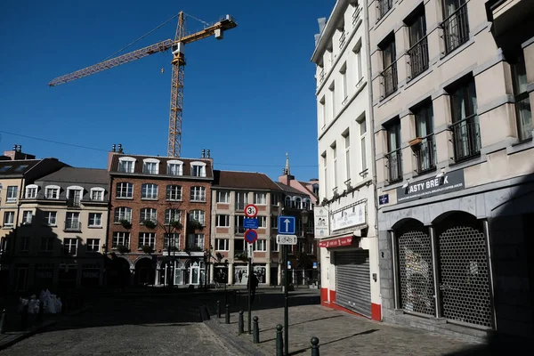 Порожня Вулиця Брюссельського Центру Міста Після Бельгія Заблокувала Поширення Коронавірусної — стокове фото