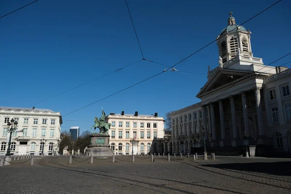 Una Vista Las Calles Vacías Centro Bruselas Después Que Bélgica — Foto de Stock