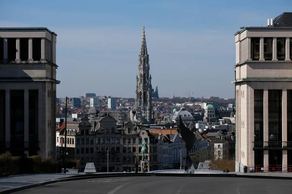 Una Vista Las Calles Vacías Centro Bruselas Después Que Bélgica — Foto de Stock