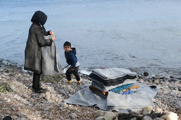 Mülteciler Göçmenler Mart 2020 Yunanistan Lezbiyen Adası Ndaki Skala Sikamias — Stok fotoğraf