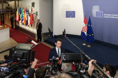 Brüksel, Belçika 22 Şubat 2020 'de Avusturya Başbakanı Sebastian Kurz Avrupa Birliği liderleriyle bir toplantı için geldi.
