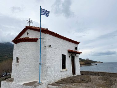 Yunanistan 'ın Lezbiyen Adası' ndaki Ortodoks Kilisesi 'nin 5 Mart 2020 tarihli dış manzarası