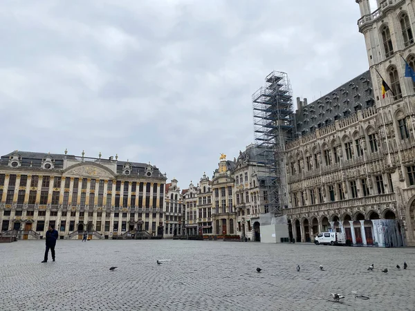 Вид Порожнє Гранд Плейс Після Уряд Бельгії Накладає Коронавірусний Замок — стокове фото