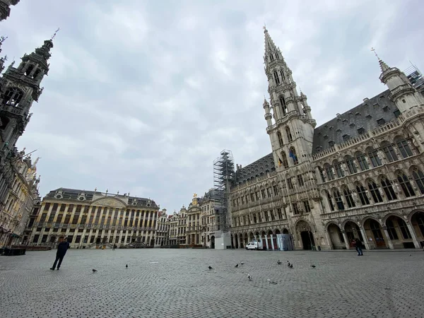 在比利时政府于2020年3月19日在比利时布鲁塞尔实施验尸报告封锁后 这个空旷的大广场的景观 — 图库照片