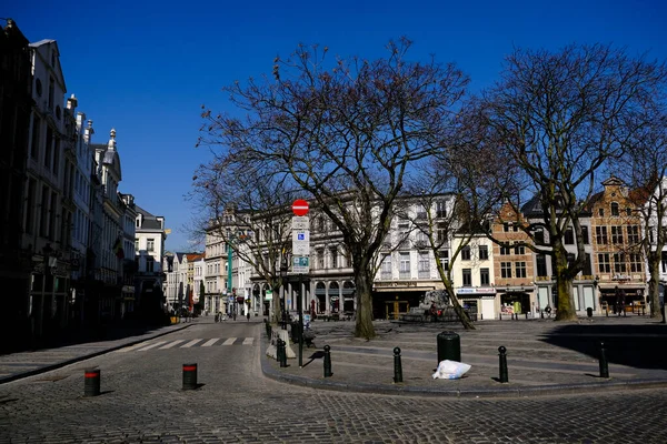 Άποψη Των Άδειων Δρόμων Στις Βρυξέλλες Μετά Βέλγιο Επέβαλε Αποκλεισμό — Φωτογραφία Αρχείου