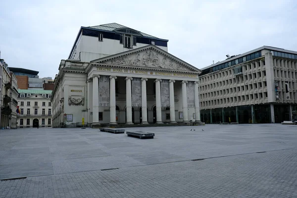 Una Vista Las Calles Vacías Centro Bruselas Después Que Bélgica — Foto de Stock