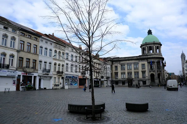 Вигляд Порожні Вулиці Центрі Брюсселя Після Бельгія Наклала Блокування Щоб — стокове фото