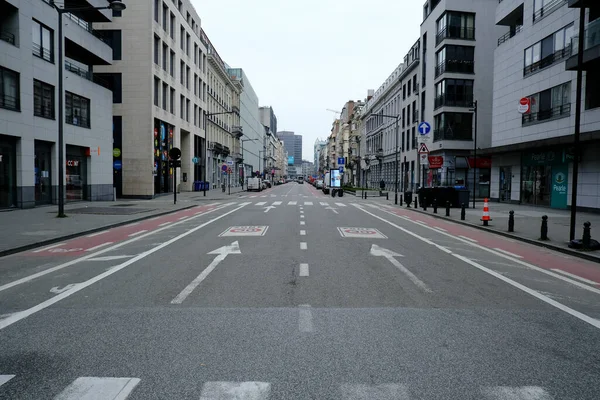 Widok Pustych Ulic Centrum Brukseli Nałożeniu Przez Belgię Zamknięcia Celu — Zdjęcie stockowe