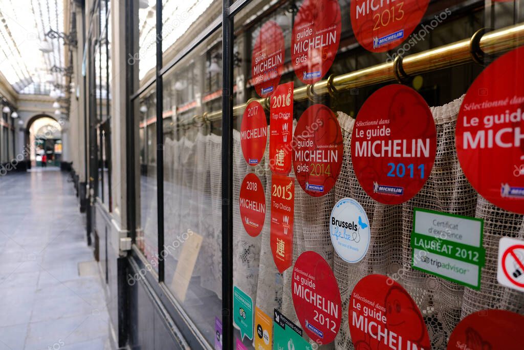 Exterior view of closed restaurant in Brussels, Belgium on April 27, 2020.