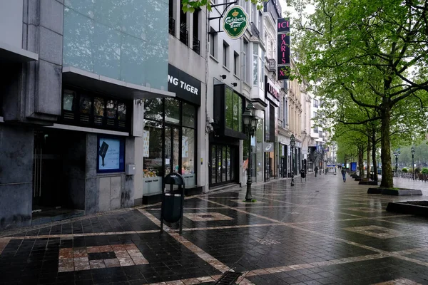 Closed Retail Stores Empty Streets Brussels City Center Belgium Imposed — Stock Photo, Image