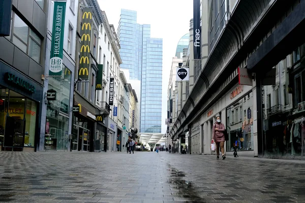 Closed Retail Stores Empty Streets Brussels City Center Belgium Imposed — Stock Photo, Image