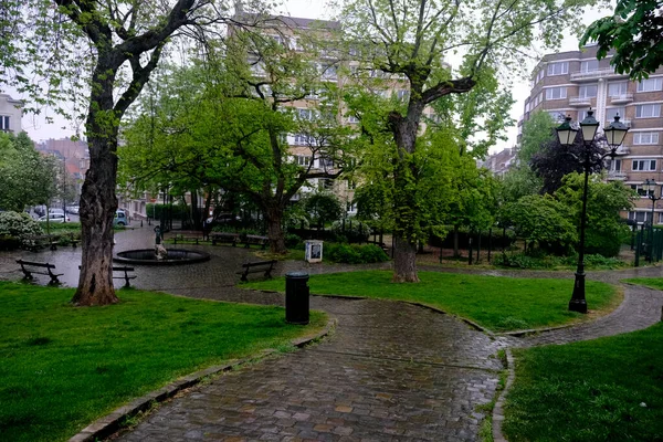 Vista Parque Vazio Durante Dia Chuvoso Após Surto Doença Por — Fotografia de Stock