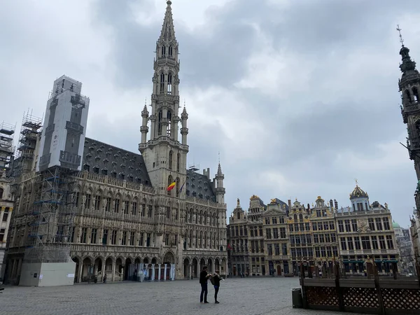 Utsikt Över Den Tomma Grand Place Efter Belgien Regeringen Inför — Stockfoto