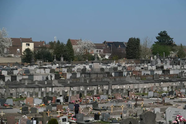 Vista Geral Graves Cemitério Montignies Charleroi Bélgica Quarta Feira Abril — Fotografia de Stock