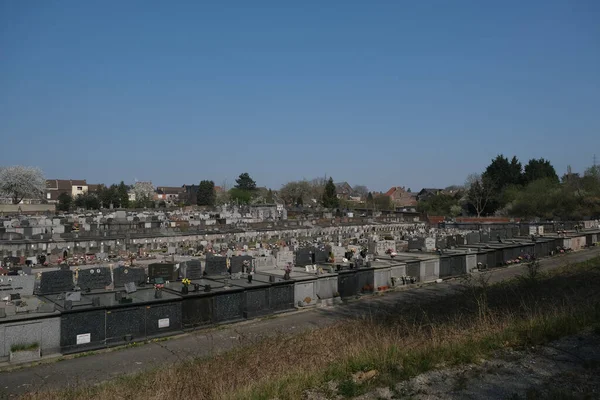 Vista Geral Graves Cemitério Montignies Charleroi Bélgica Quarta Feira Abril — Fotografia de Stock