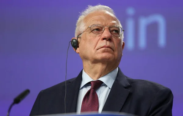 Josep Borrell Comisario Asuntos Exteriores Jutta Urpilainen Comisaria Oliver Varhelyi — Foto de Stock