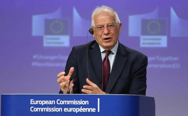 Commissioner Foreign Affairs Josep Borrell Commissioner Jutta Urpilainen Commissioner Oliver — Stock Photo, Image