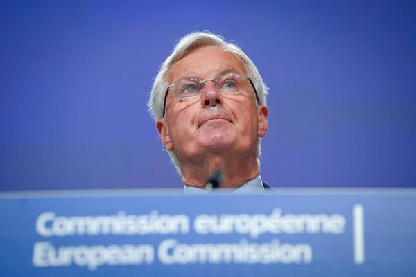 Michel Barnier Główny Negocjator Unii Europejskiej Sprawie Brexitu Wygłosi Konferencję — Zdjęcie stockowe