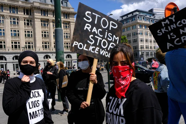 Protesters Hold Placards Gather Central Brussels Black Lives Matter Protest — Stock Photo, Image