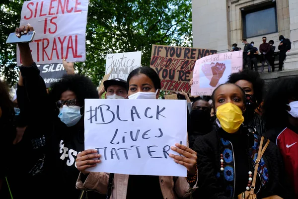 Protesters Hold Placards Gather Central Brussels Black Lives Matter Protest — Stock Photo, Image